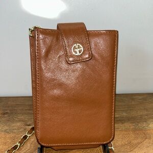 Giani Bernini NAPPA Brown Leather Smartphone travel Crossbody Bag